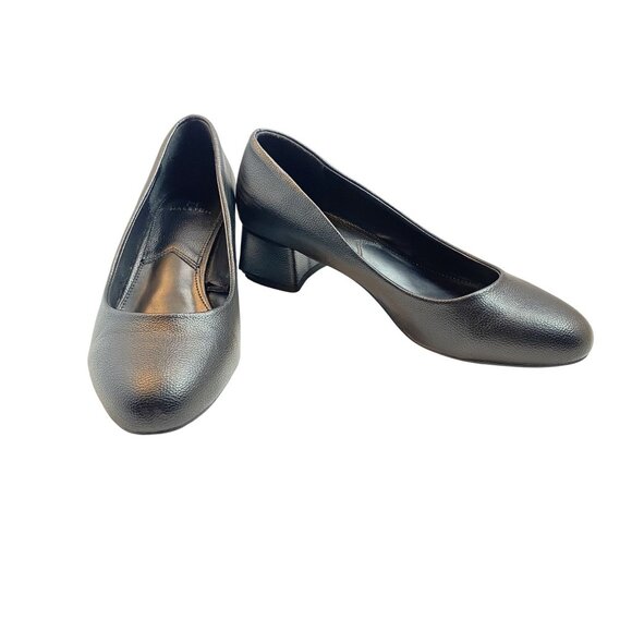 Vintage Halston Designer Womens Block Heel Shoes Size 8.5 Black Leather Textured - Picture 1 of 12